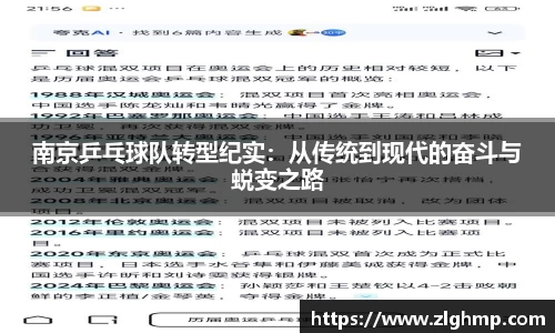 南京乒乓球队转型纪实：从传统到现代的奋斗与蜕变之路
